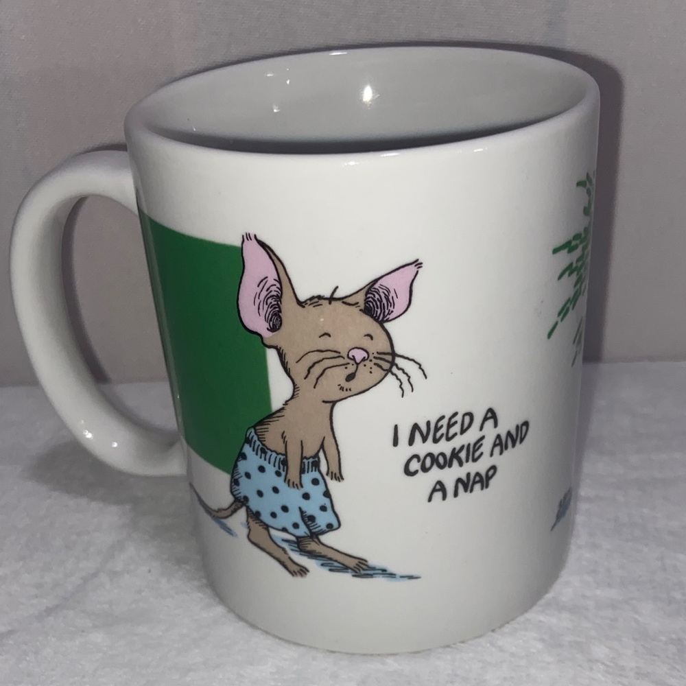 Vintage Felicia Bond ceramic mug character Mouse"I NEED A COOKIE AND A NAP" 1993